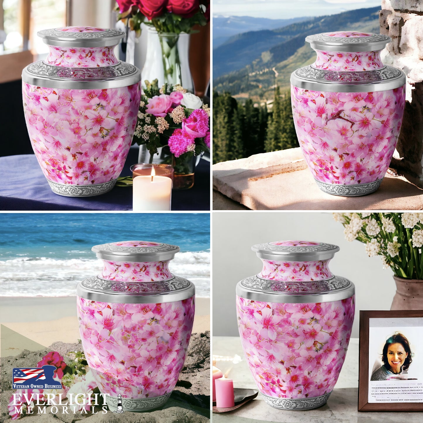 Cherry Blossoms Cremation Urn for Human Ashes, Large with Velvet Bag