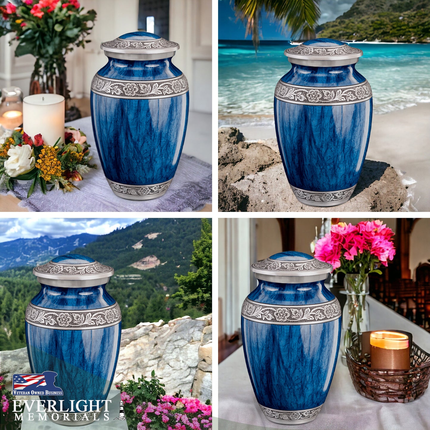 Watercolors Dark Blue Adult Urn for Ashes