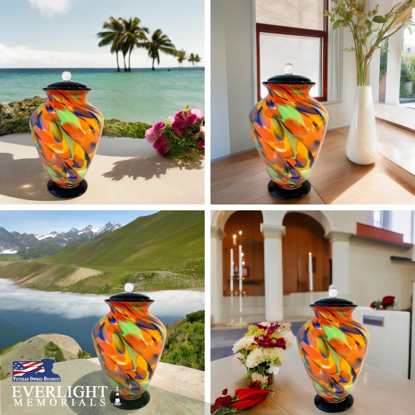 Autumn Radiance Hand Blown Glass Cremation Urns for Human Ashes