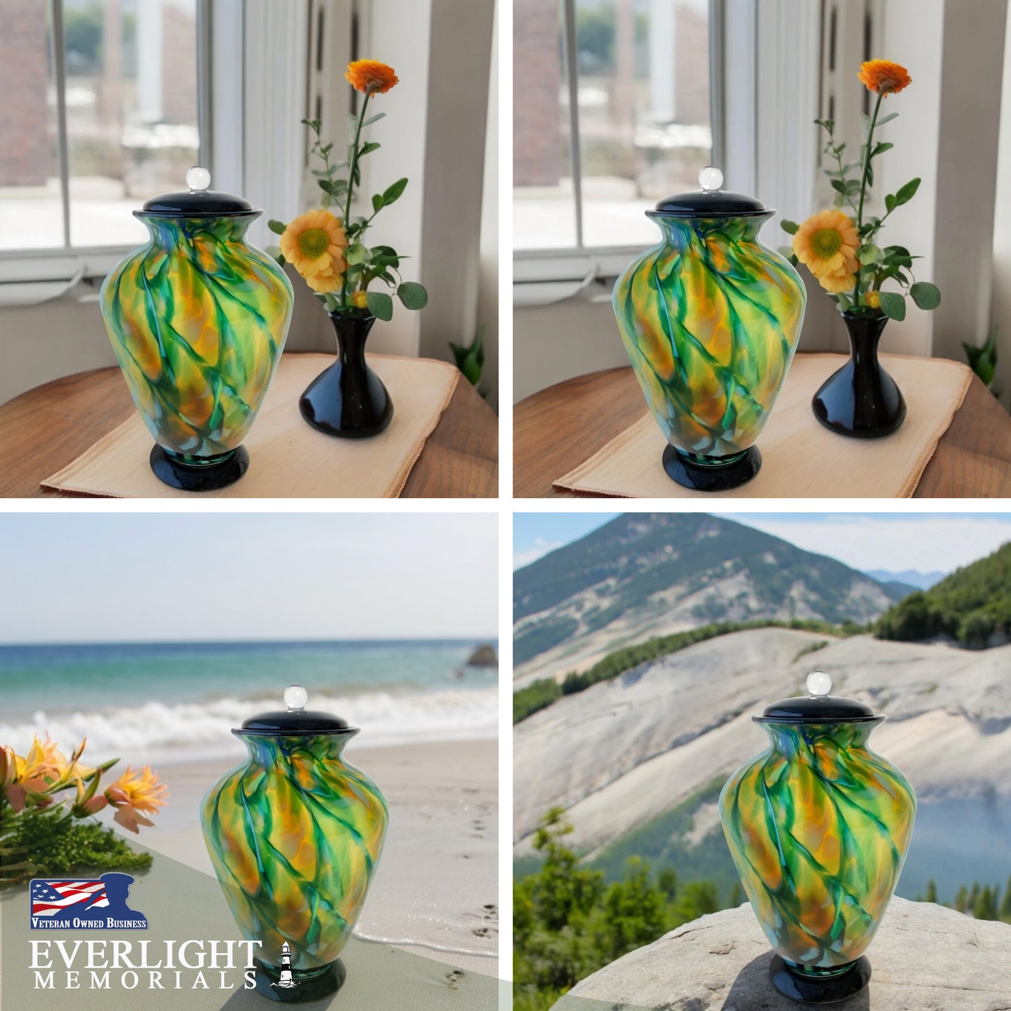 Spring Radiance Hand Blown Glass Cremation Urns for Human Ashes