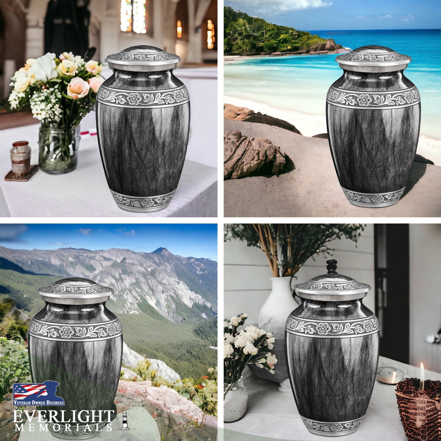 Watercolors Dark Gray Adult Urn for Ashes