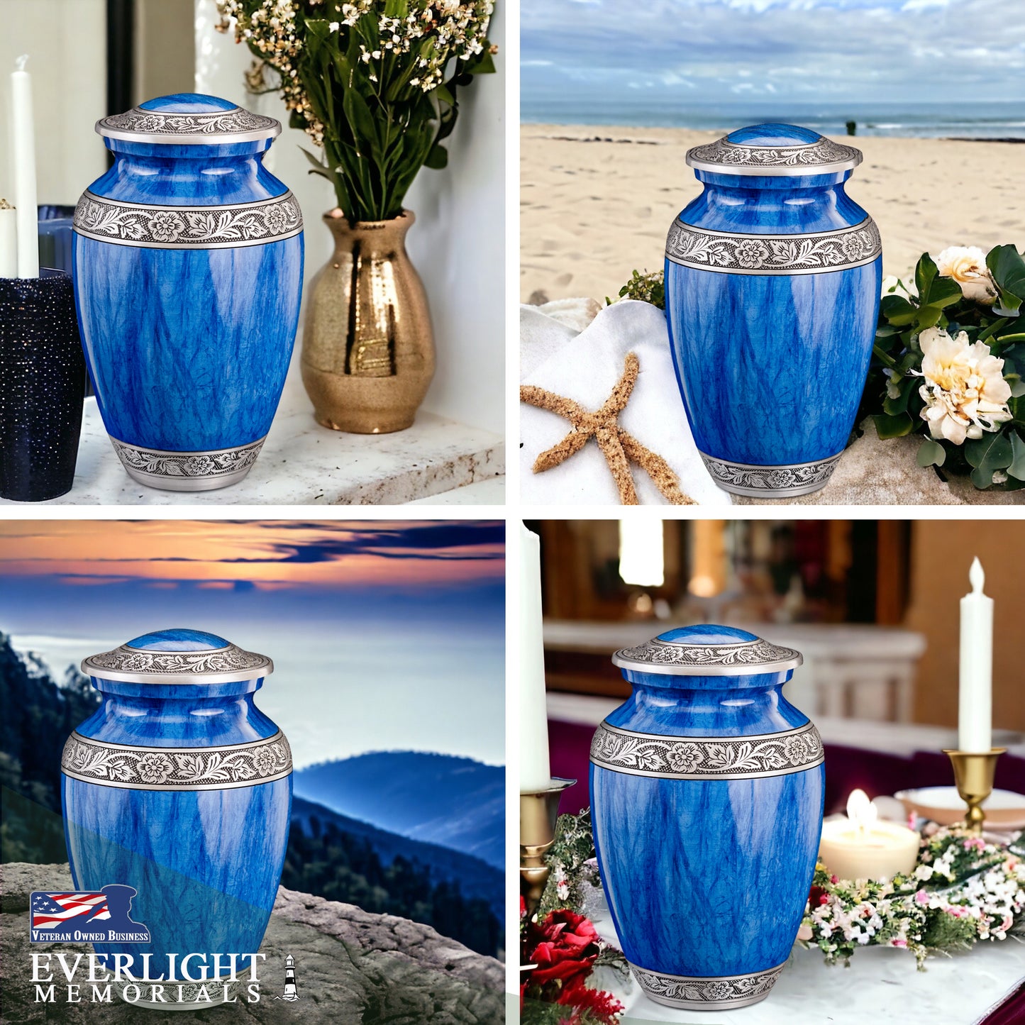 Watercolors Light Blue Adult Urn for Ashes