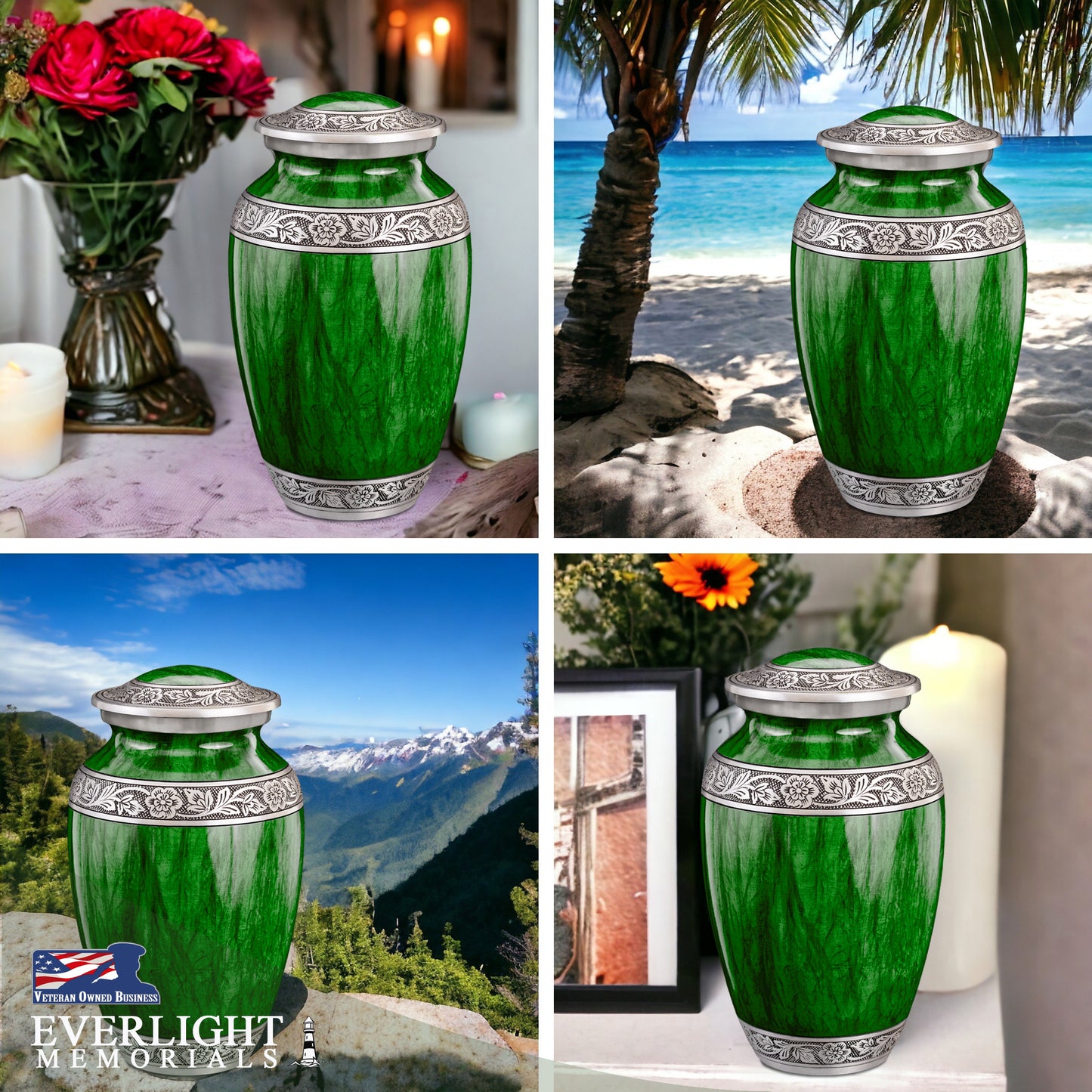 Watercolors Green Adult Urn for Ashes