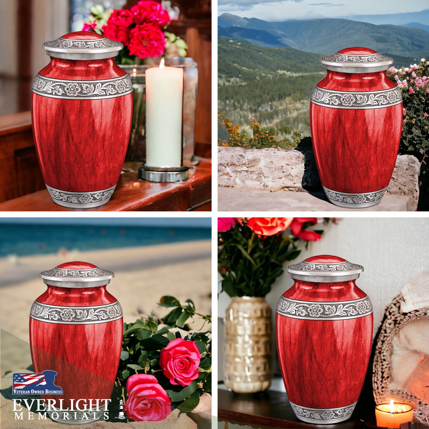 Watercolors Red Adult Urn for Ashes