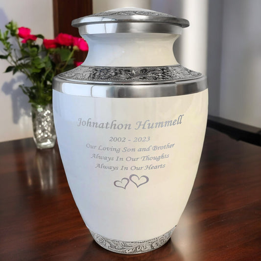 Personalized Cremation Urns for Human Ashes - Grecian Classic White