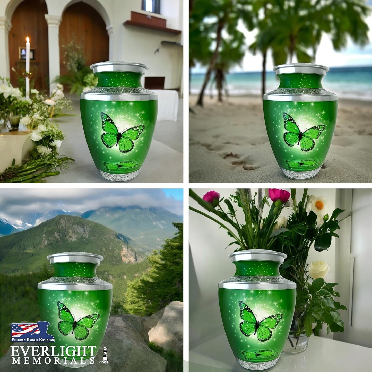 Green Butterfly Adult Urn for Ashes