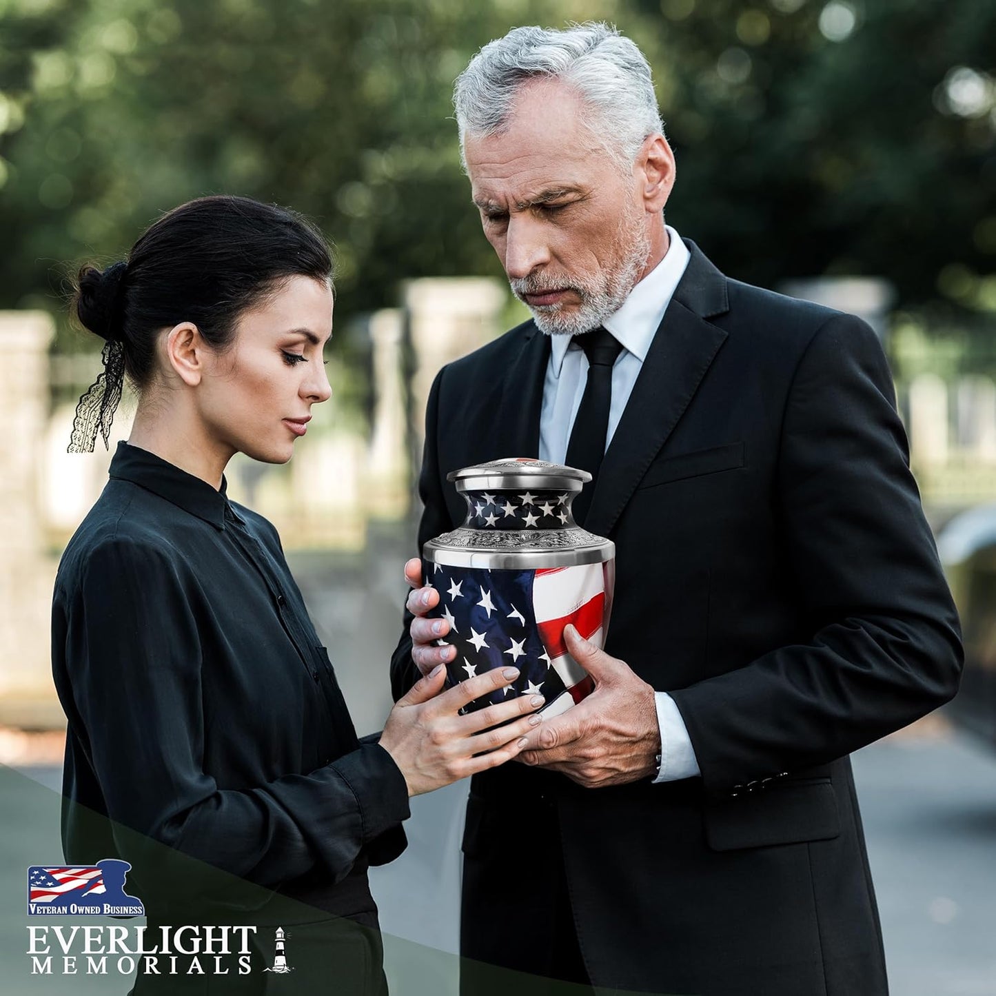 American Flag Adult Cremation Urn for Human Ashes, Large with Velvet Bag