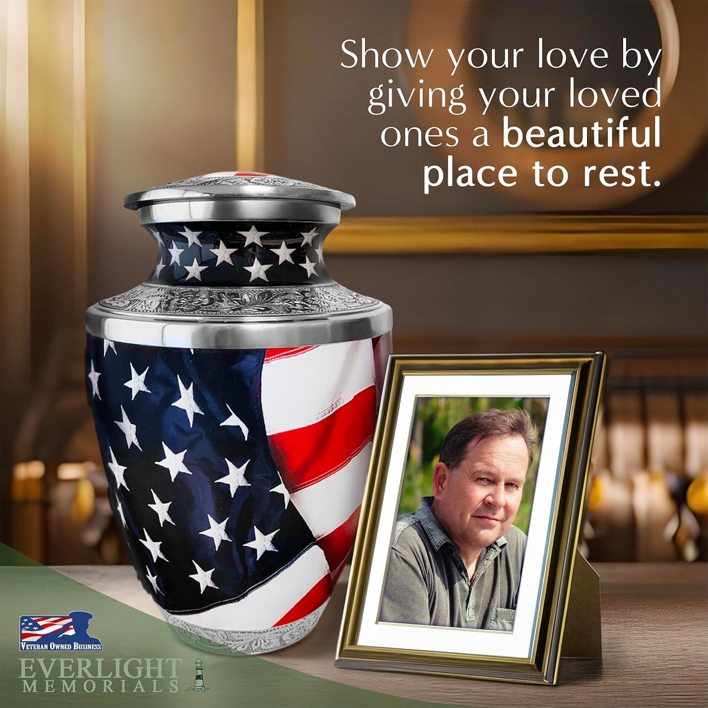 American Flag Adult Cremation Urn for Human Ashes, Large with Velvet Bag