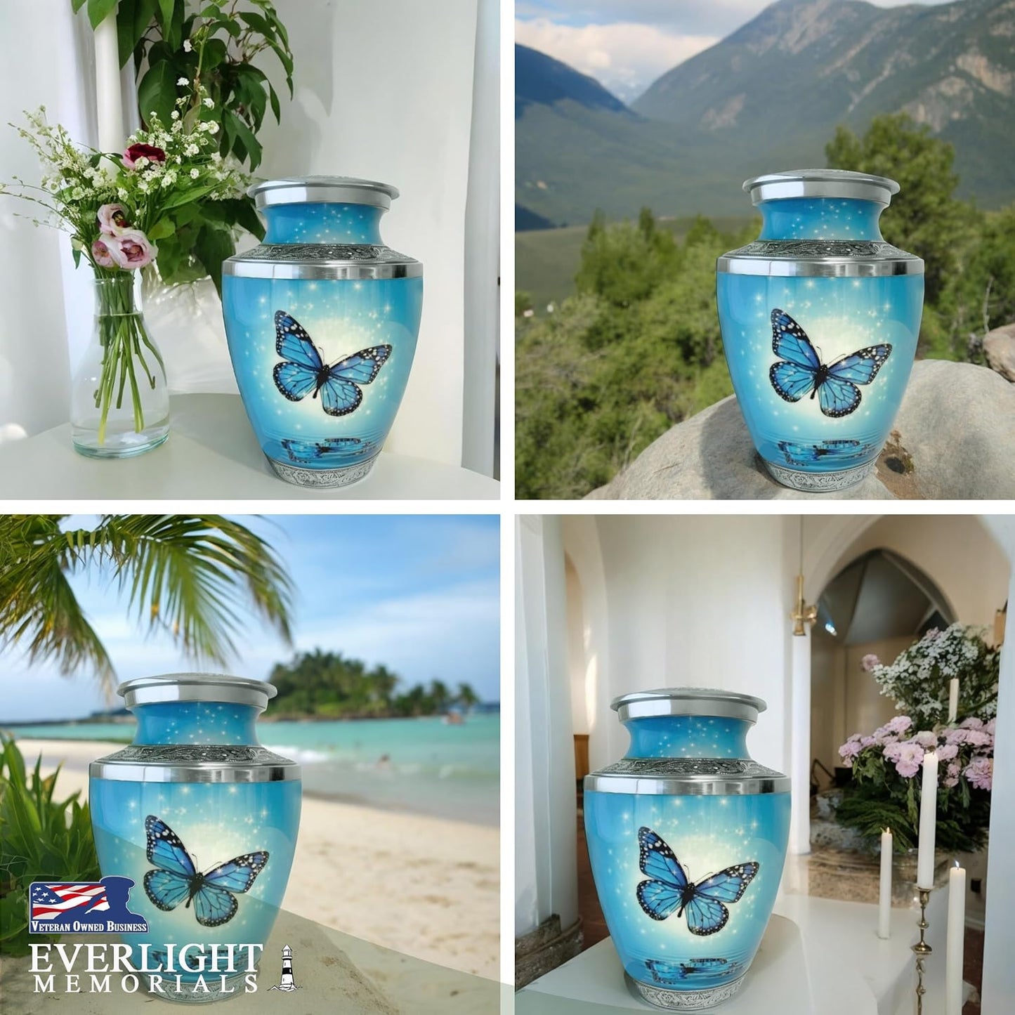 Light Blue Butterfly Adult Urn for Ashes