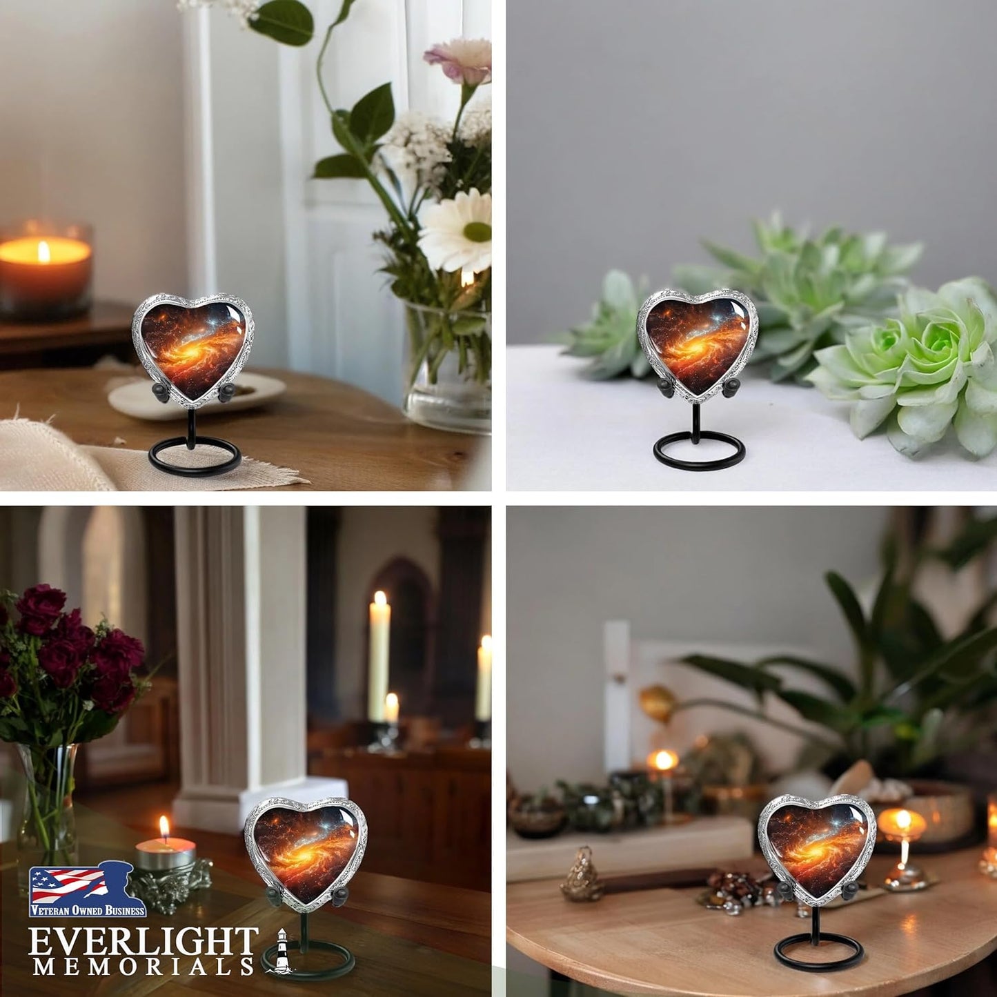 Heart Shaped Small Keepsake Cremation Urns for Human Ashes - Celestial Journey