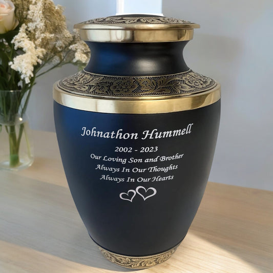 Personalized Cremation Urns for Human Ashes - Grecian Classic Matte Black