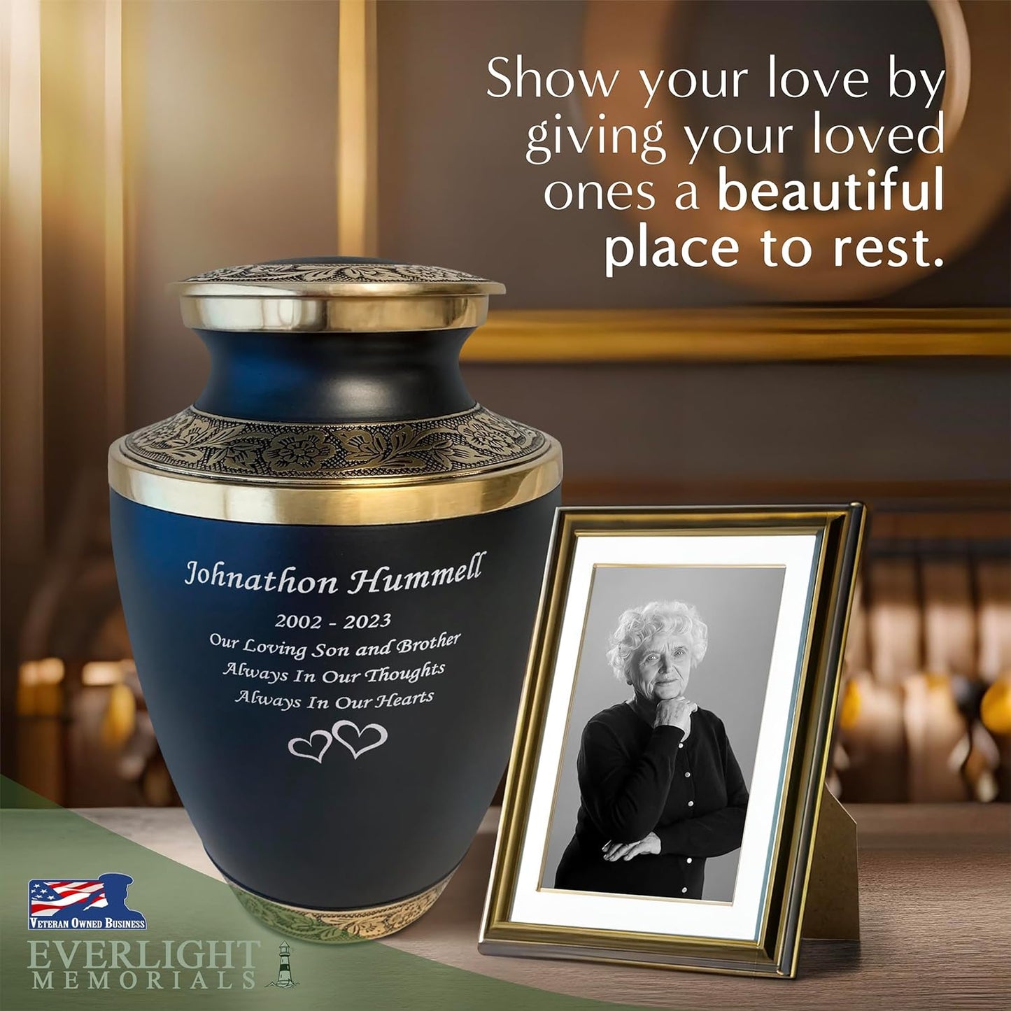 Personalized Cremation Urns for Human Ashes - Grecian Classic Matte Black