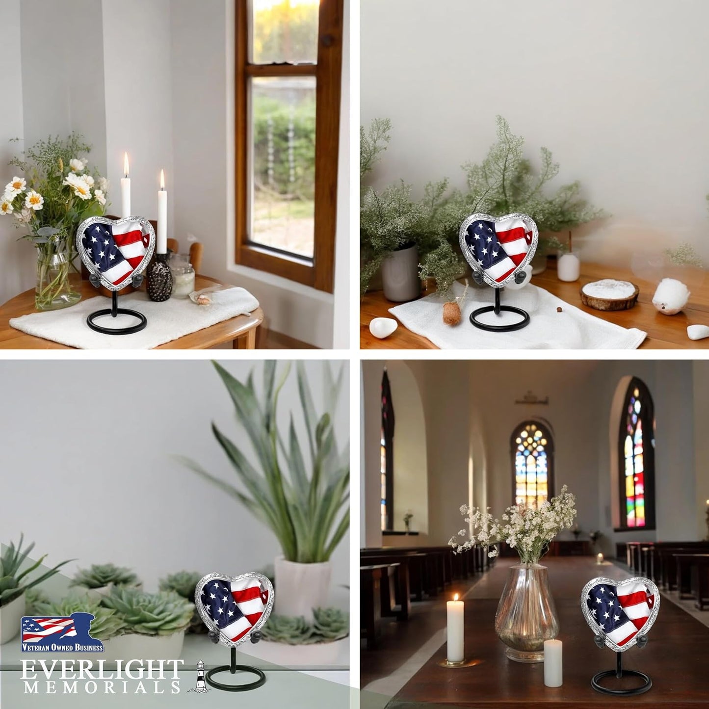 Heart Shaped Small Keepsake Cremation Urns for Human Ashes - American Flag