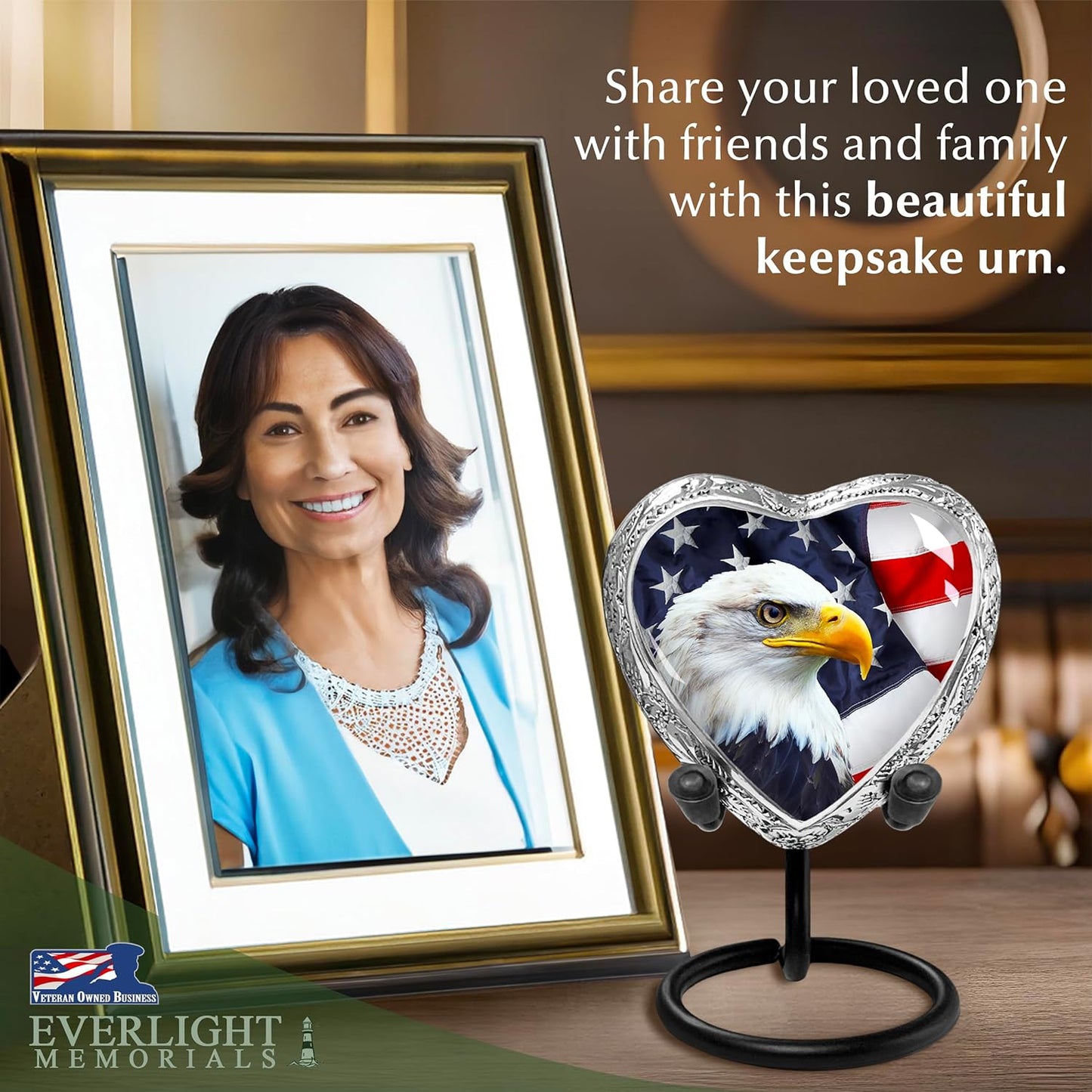 Heart Shaped Small Keepsake Cremation Urns for Human Ashes - American Eagle