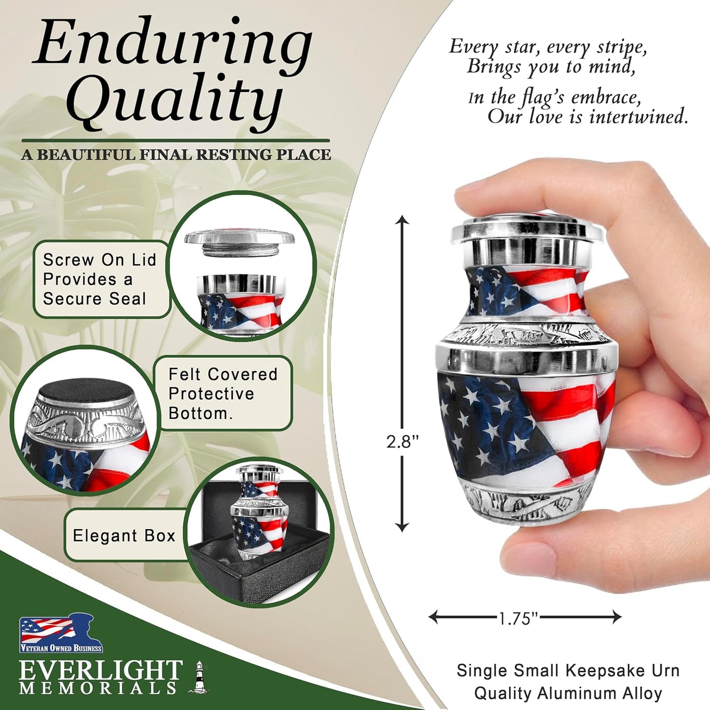 Patriotic American Flag Small Keepsake Urn for Human Ashes