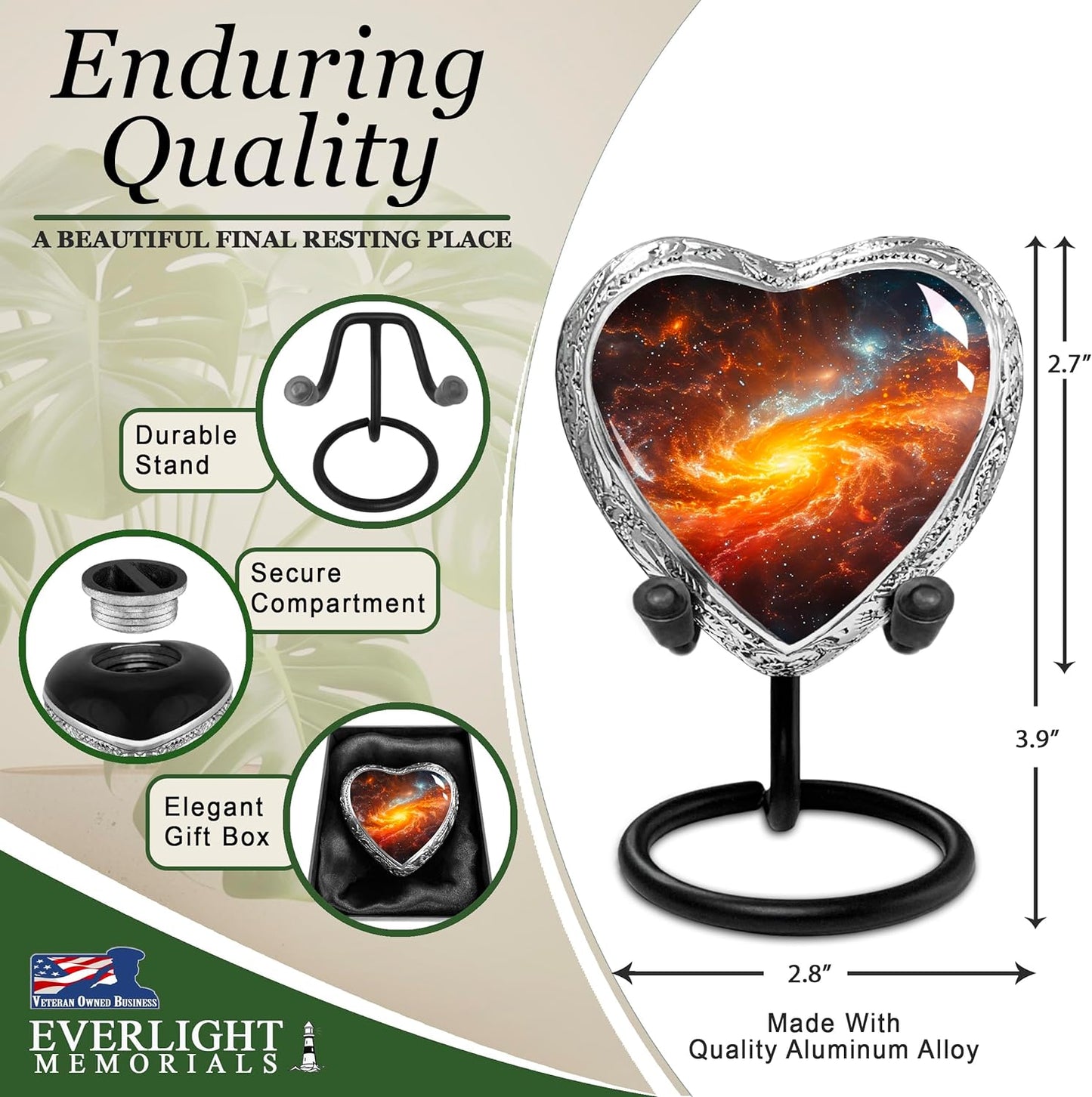 Heart Shaped Small Keepsake Cremation Urns for Human Ashes - Celestial Journey