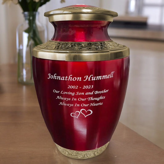 Personalized Cremation Urns for Human Ashes - Grecian Classic Red