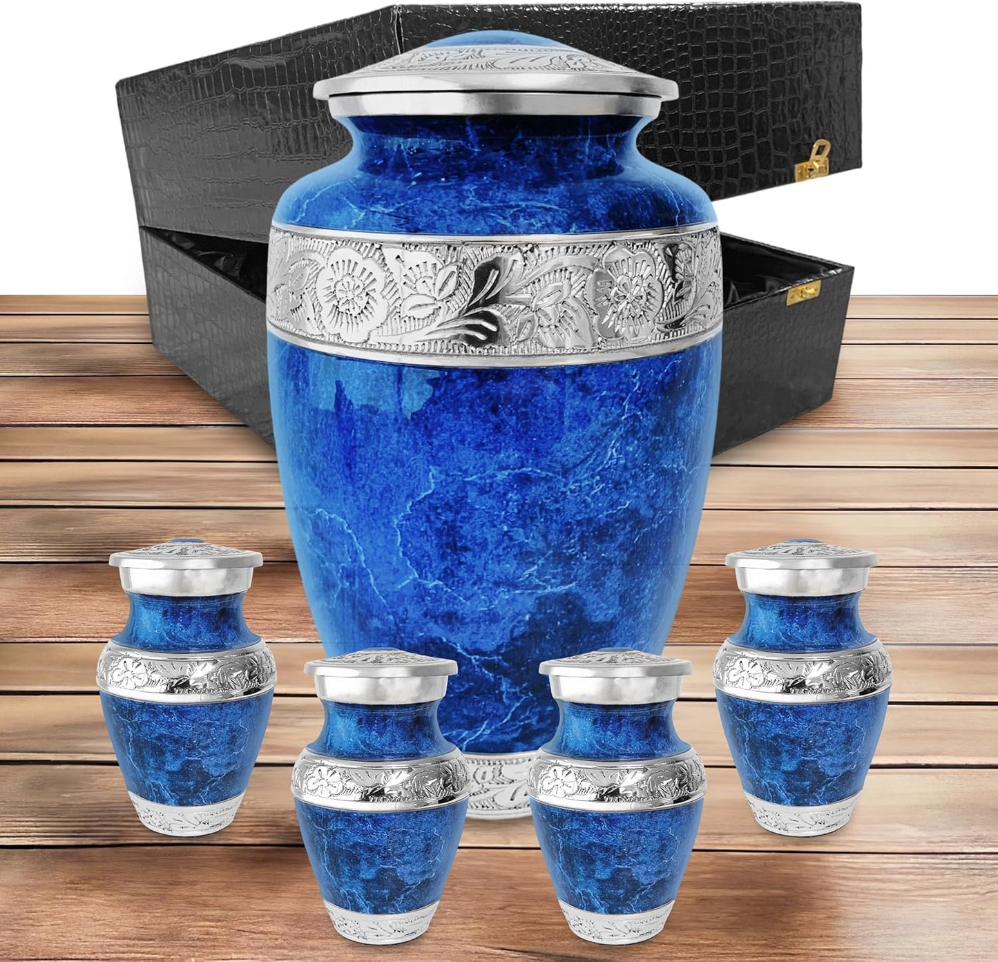 Blue Marble Adult with 4 Keepsakes Cremation Urn for Human Ashes