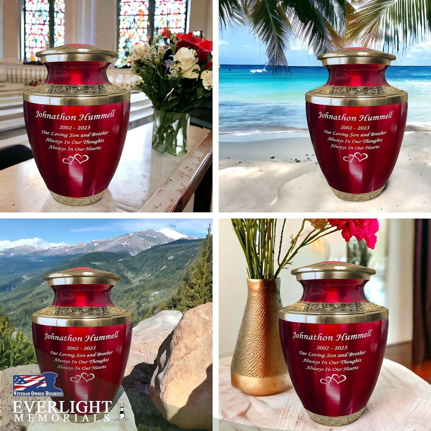 Personalized Cremation Urns for Human Ashes - Grecian Classic Red