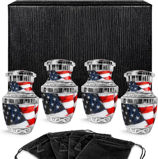 American Flag Small Keepsake Urn for Ashes - Set of 4