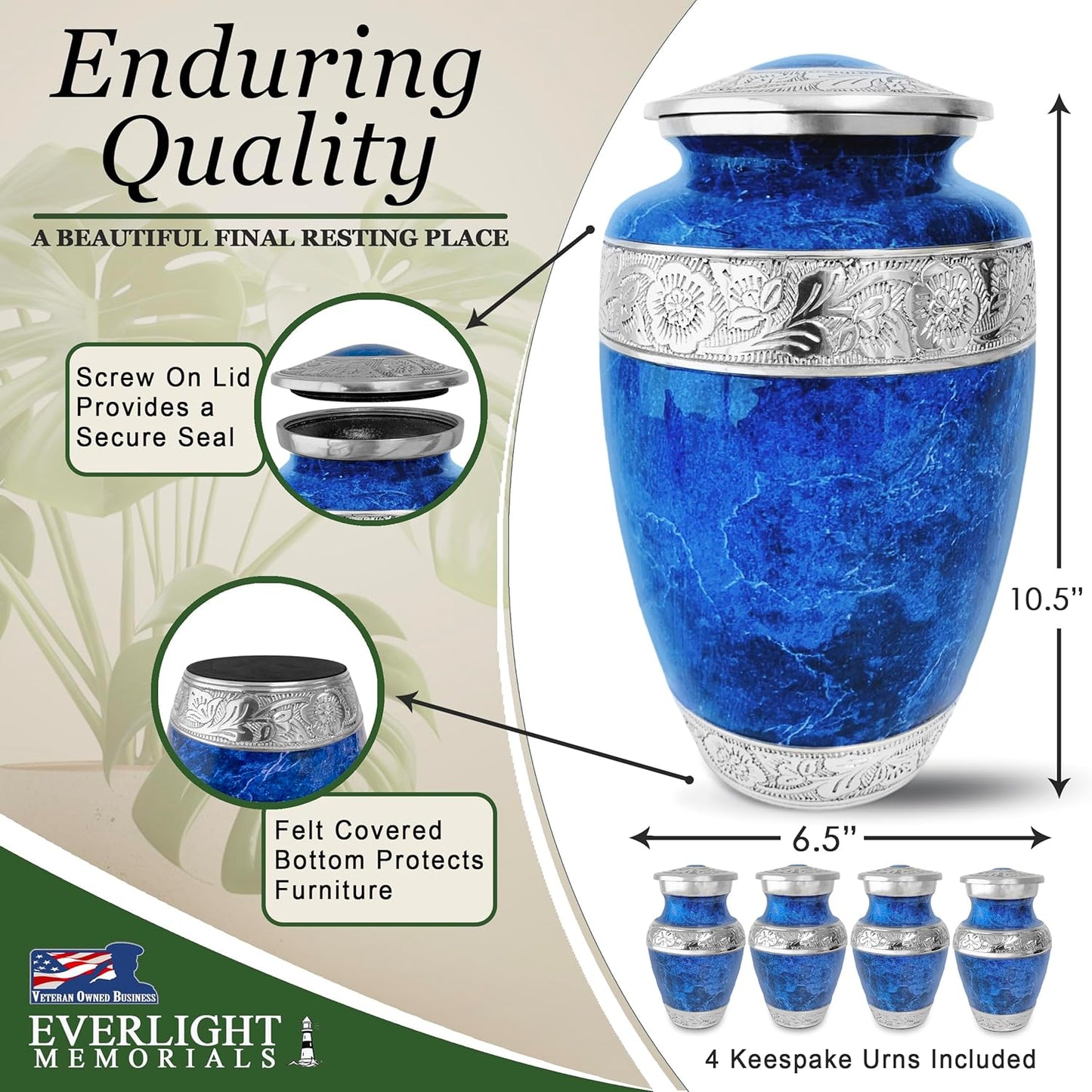 Blue Marble Adult with 4 Keepsakes Cremation Urn for Human Ashes