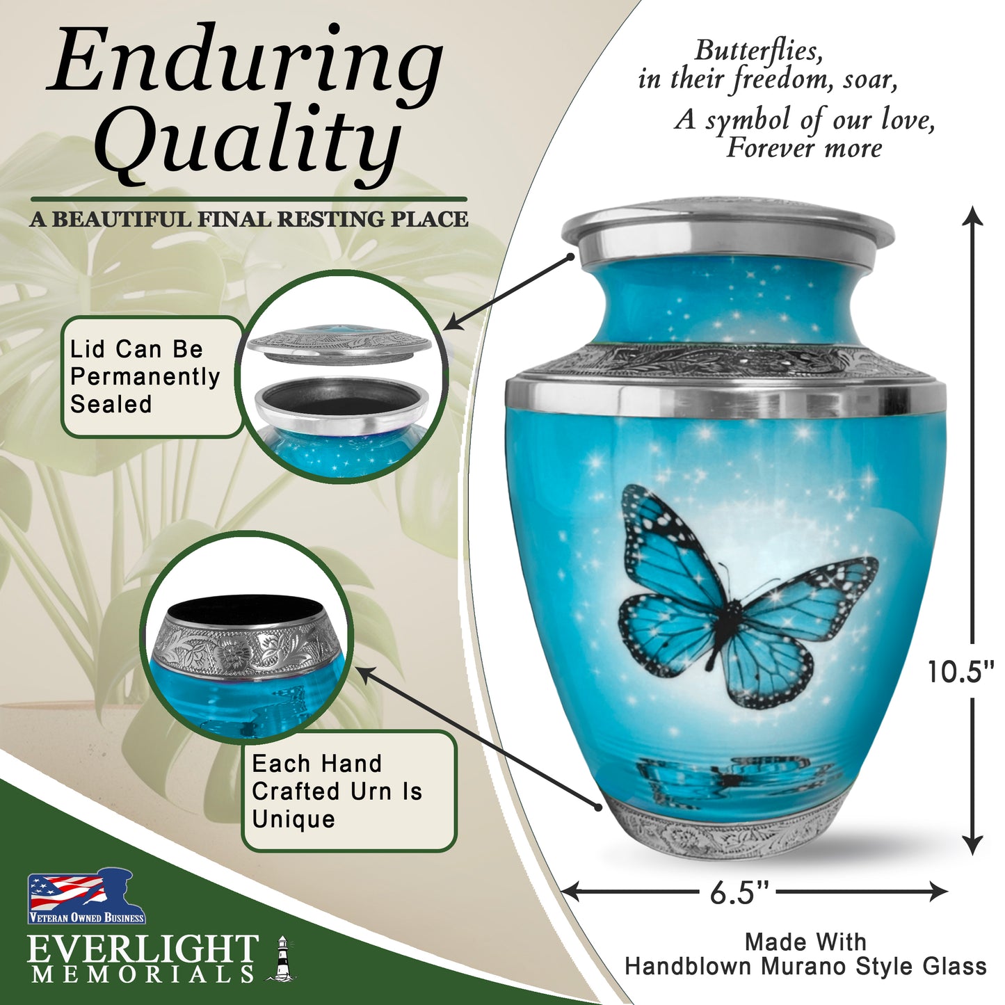 Light Blue Butterfly Adult Urn for Ashes