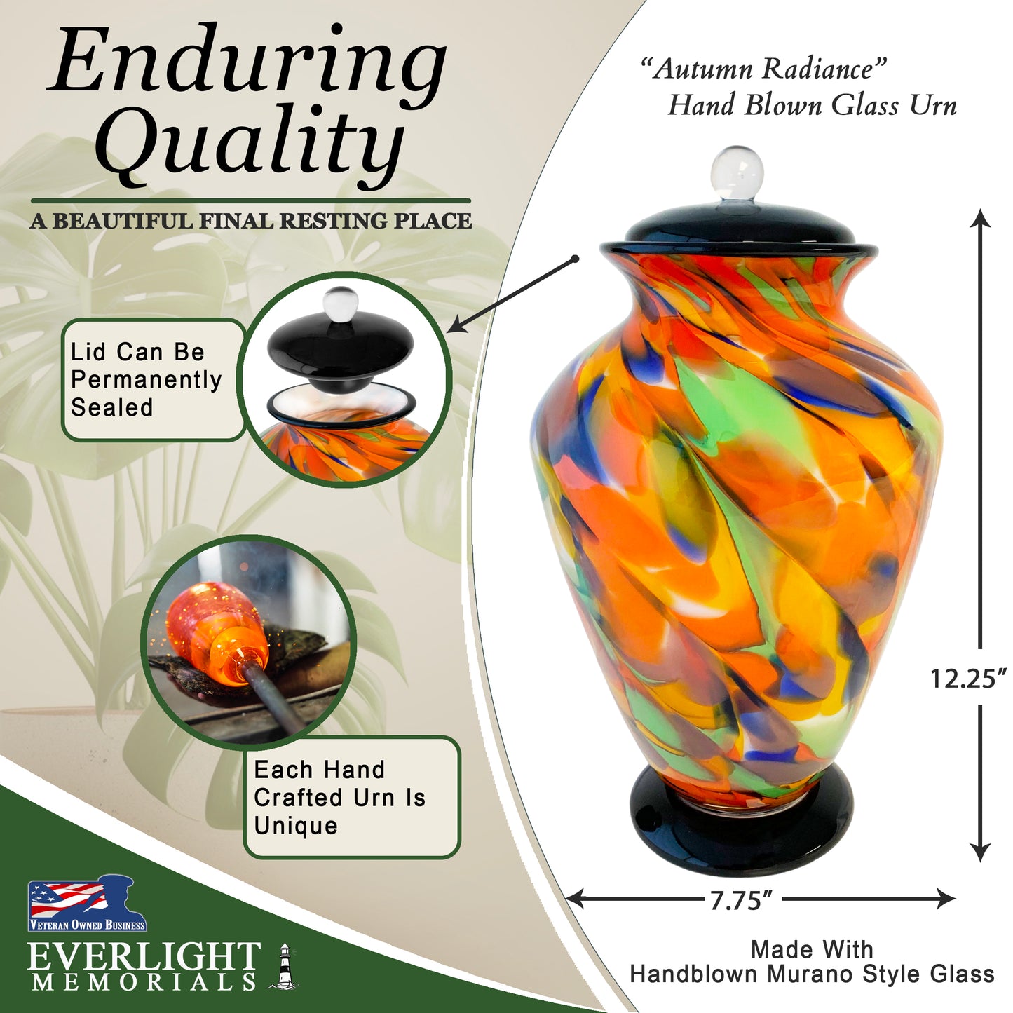 Autumn Radiance Hand Blown Glass Cremation Urns for Human Ashes