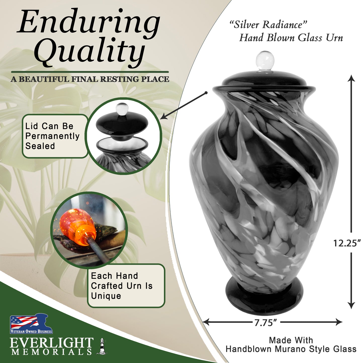 Silver Radiance Hand Blown Glass Cremation Urns for Human Ashes