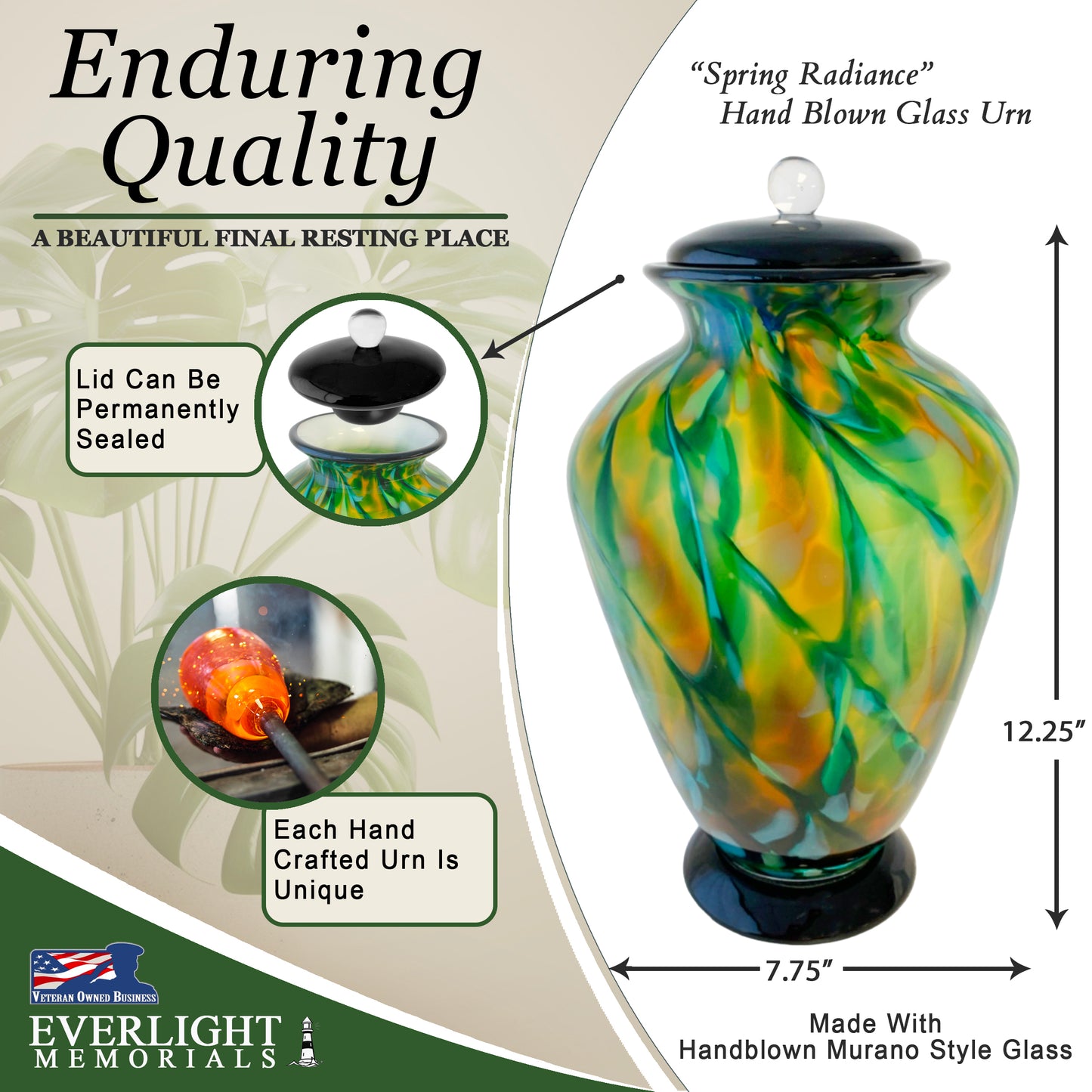 Spring Radiance Hand Blown Glass Cremation Urns for Human Ashes