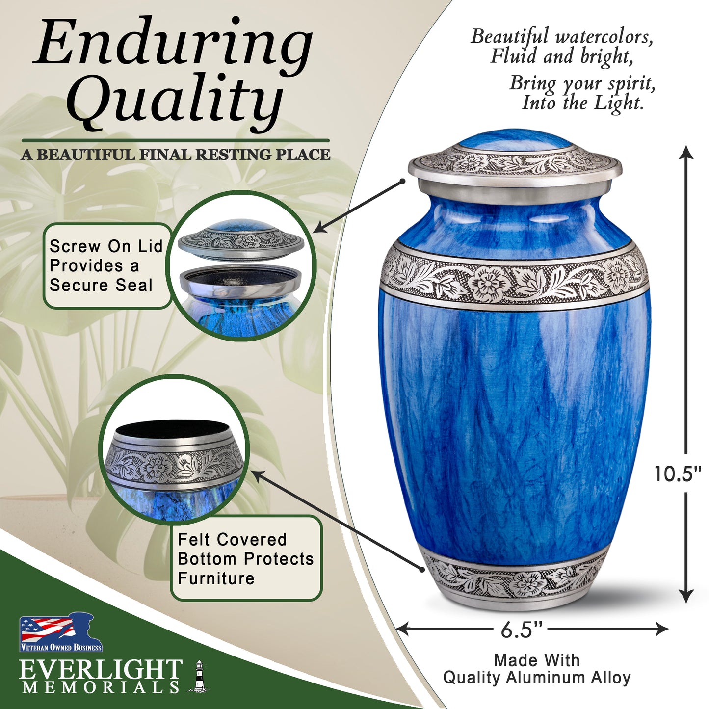 Watercolors Light Blue Adult Urn for Ashes