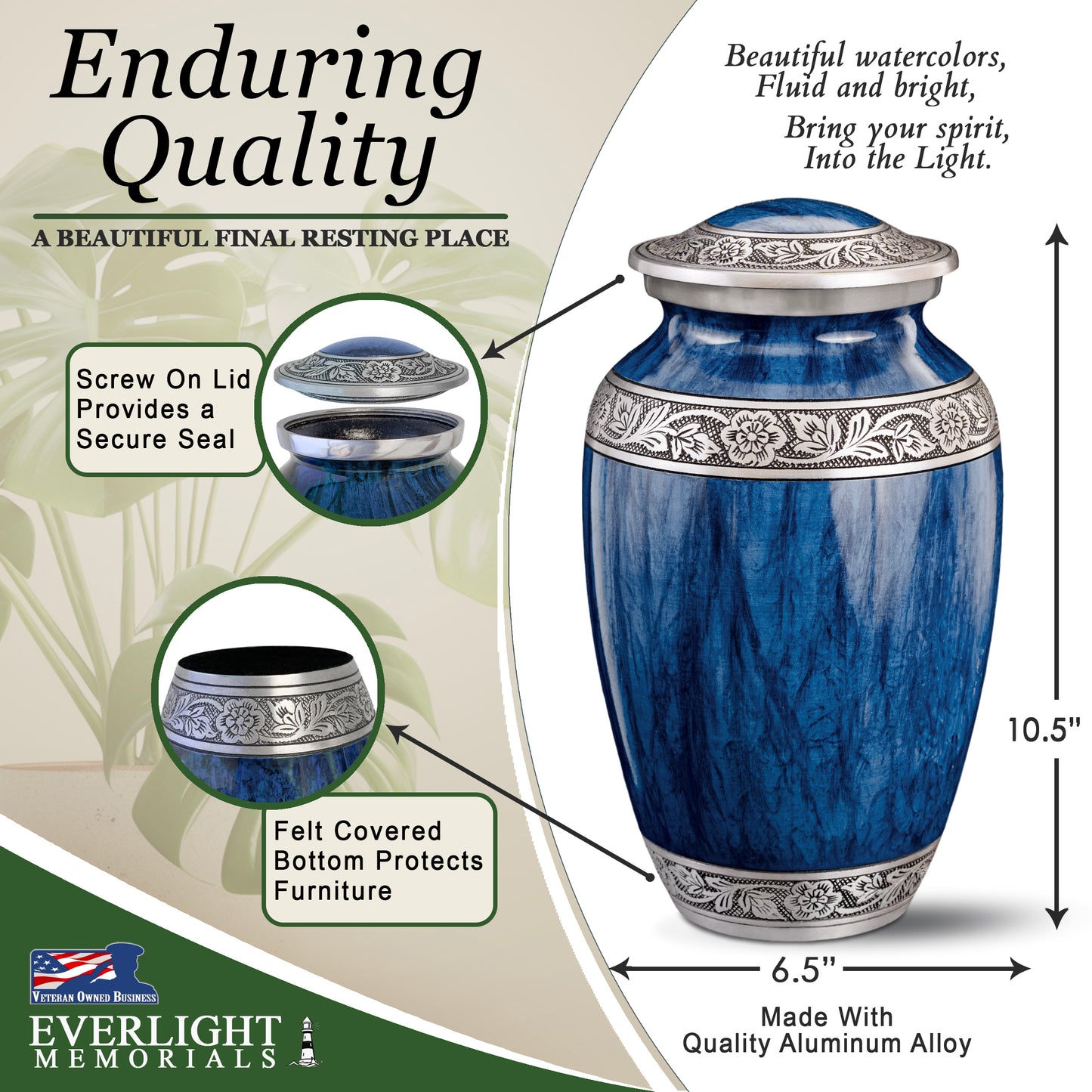 Watercolors Dark Blue Adult Urn for Ashes