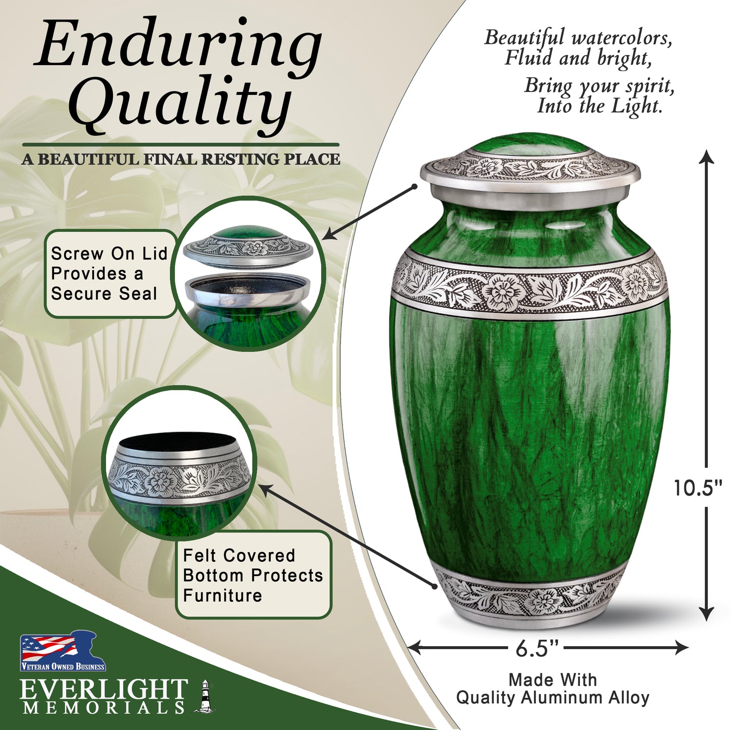 Watercolors Green Adult Urn for Ashes