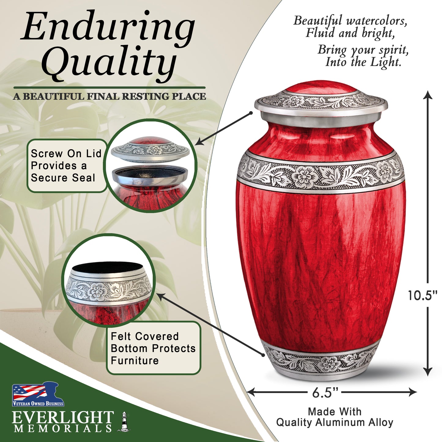 Watercolors Red Adult Urn for Ashes