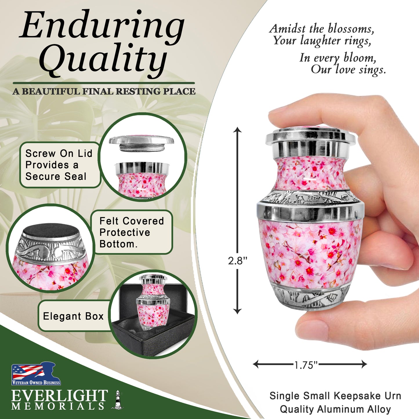 Pink Cherry Blossom Small Keepsake Urn for Ashes