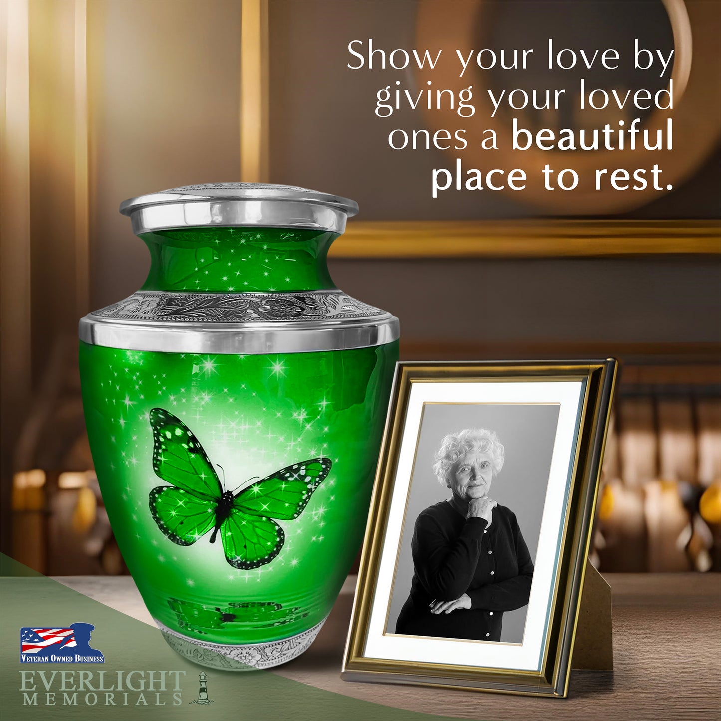 Green Butterfly Adult Urn for Ashes