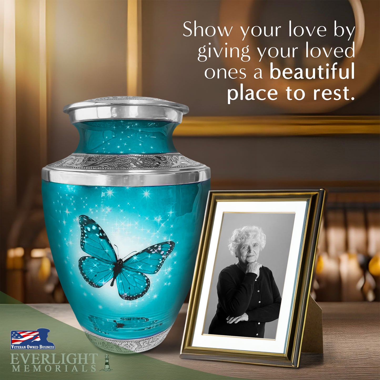 Light Blue Butterfly Adult Urn for Ashes