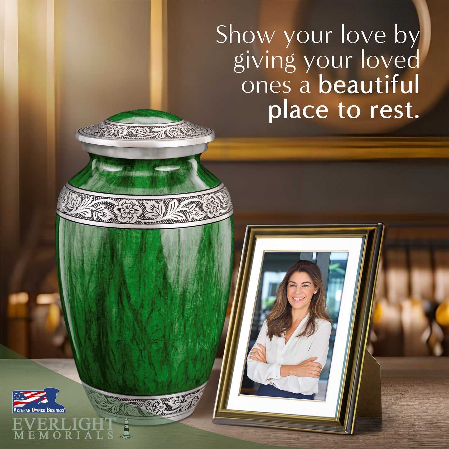 Watercolors Green Adult Urn for Ashes