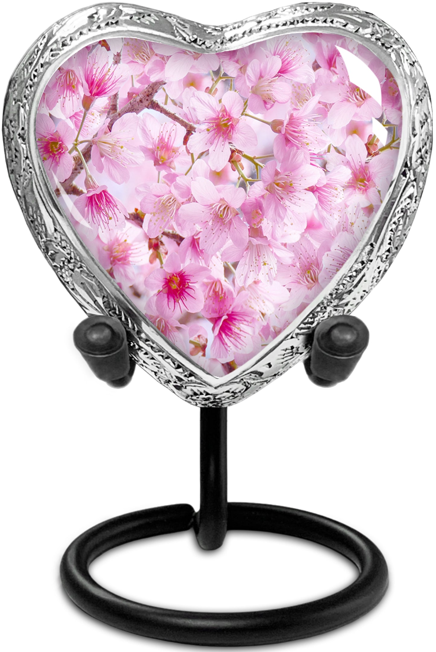 Heart Shaped Small Keepsake Cremation Urns for Human Ashes - Cherry Blossom