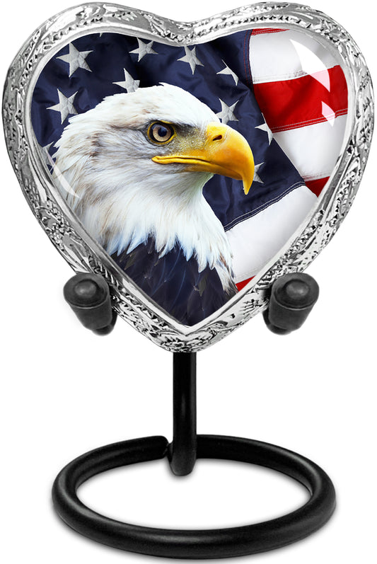 Heart Shaped Small Keepsake Cremation Urns for Human Ashes - American Eagle