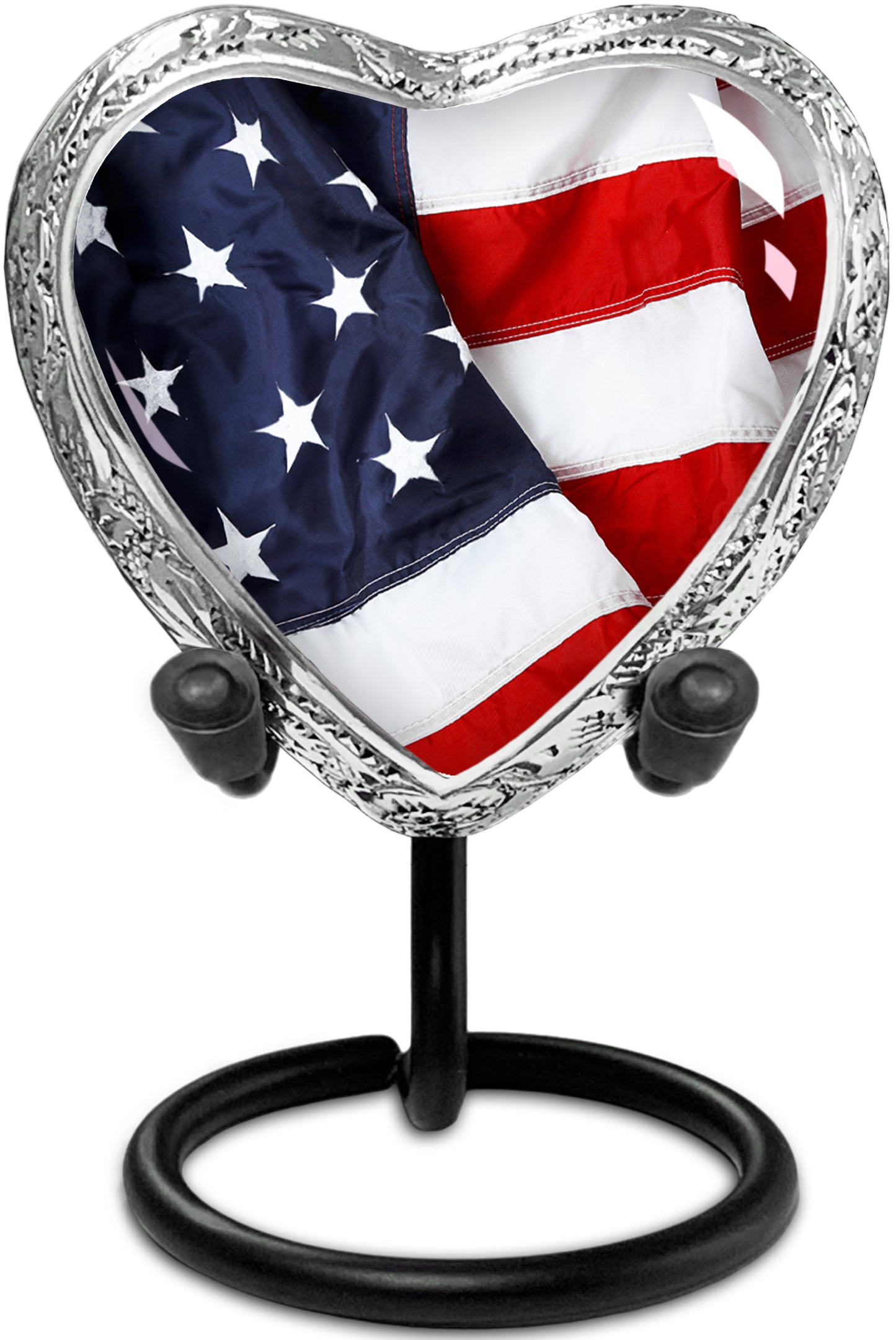 Heart Shaped Small Keepsake Cremation Urns for Human Ashes - American Flag