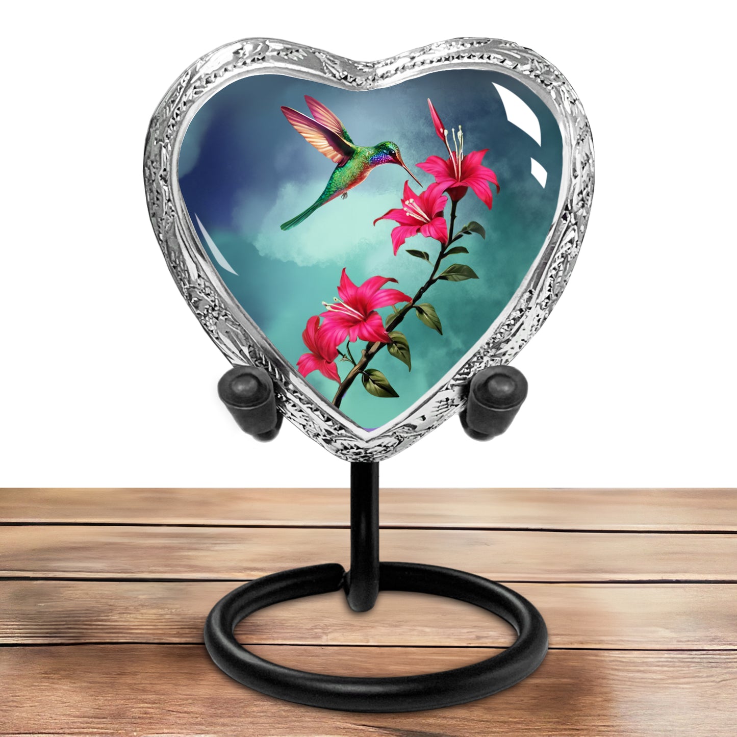 Heart Shaped Small Keepsake Cremation Urns for Human Ashes - Blue Hummingbird