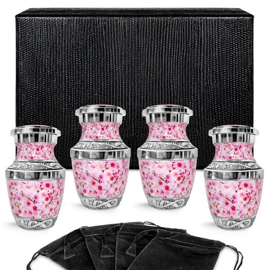 Pink Cherry Blossom Small Keepsake Urn for Ashes - Set of 4