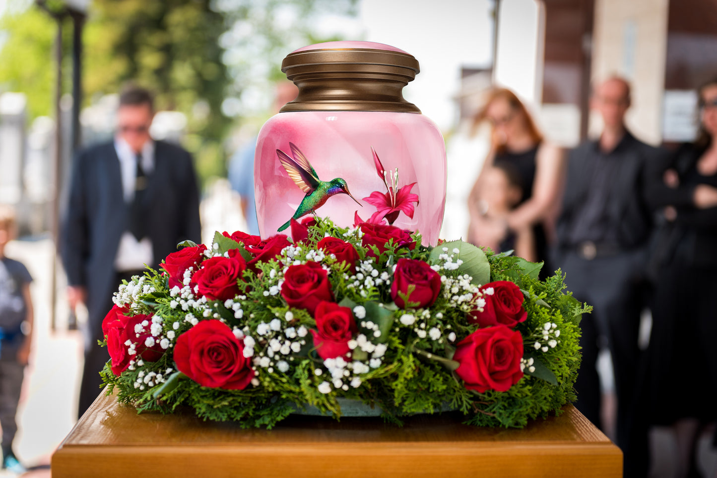 Hummingbird Pink Adult Cremation Urn for Human Ashes, Large w/ Velvet Bag