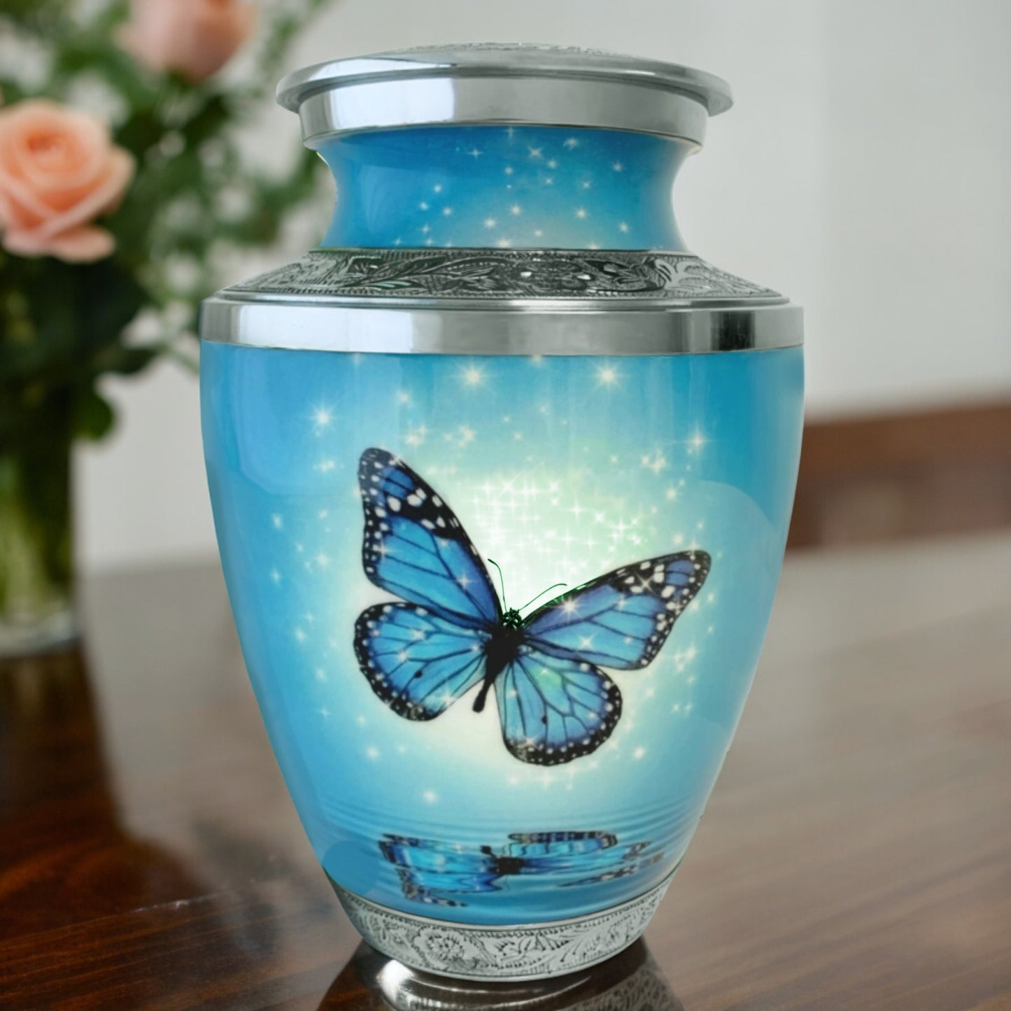 Light Blue Butterfly Adult Urn for Ashes