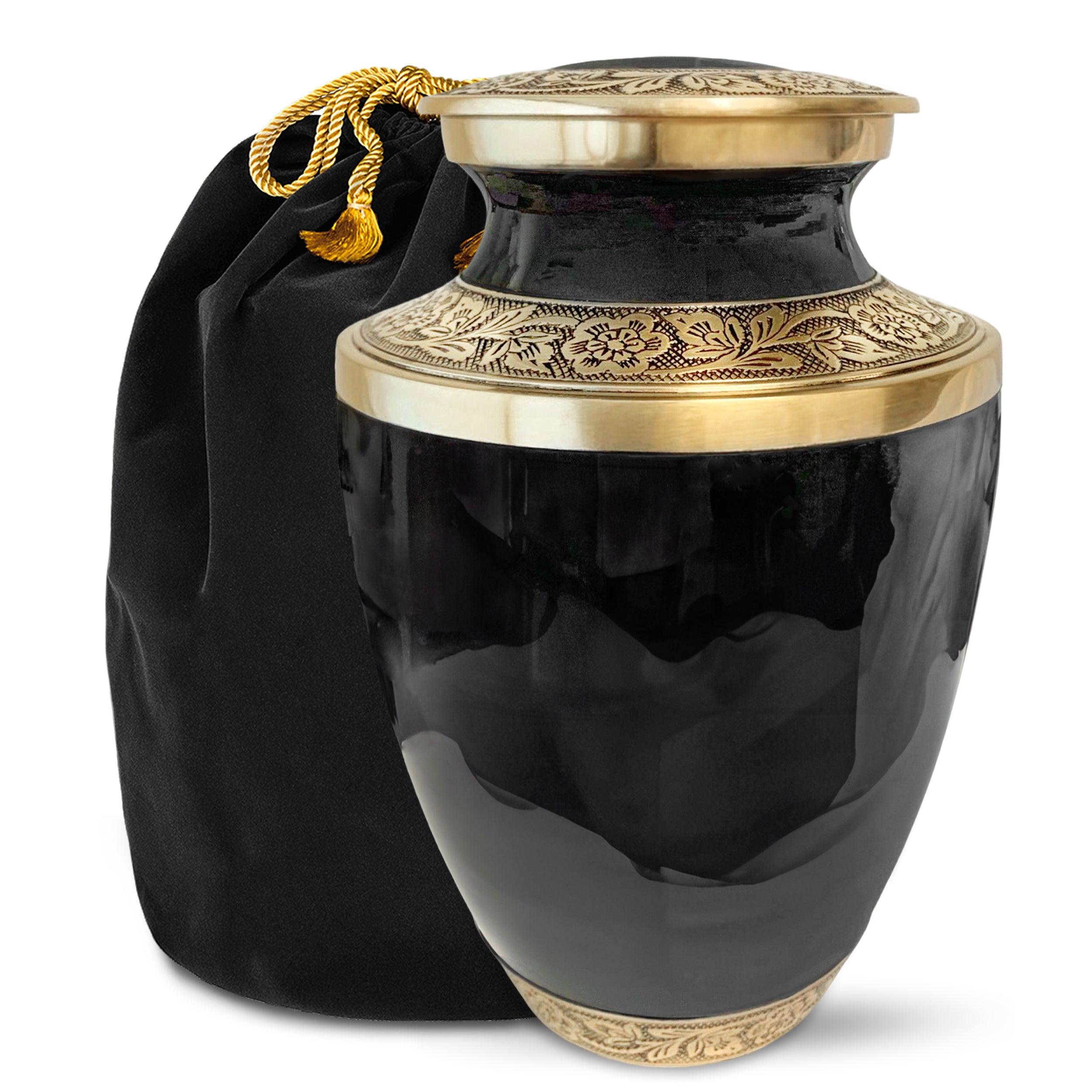 Elegant 2024 Aura Cremation Urn in Black/Gold- Adult Brass & Metal Urn for Ashes