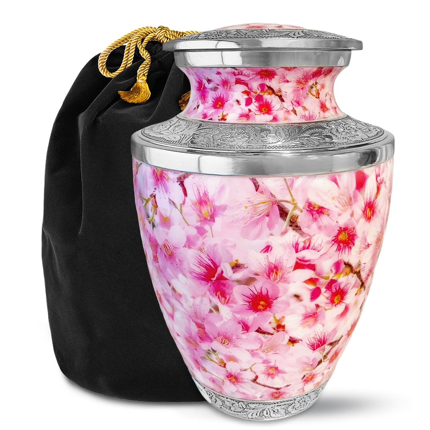 Cherry Blossoms Cremation Urn for Human Ashes, Large with Velvet Bag