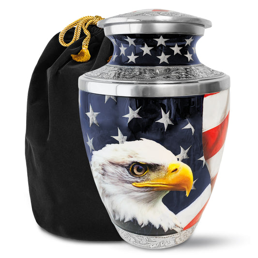 American Eagle Adult Cremation Urn for Human Ashes, Large with Velvet Bag