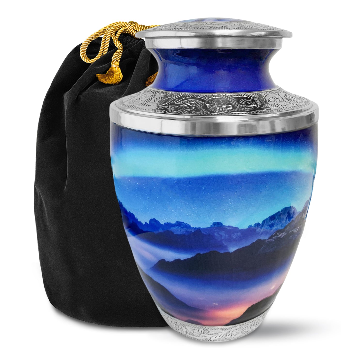 Aurora Borealis Cremation Urn for Human Ashes, Large with Velvet Bag