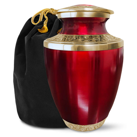 Grecian Classic Red Adult Cremation Urn for Human Ashes, Large with Velvet Bag