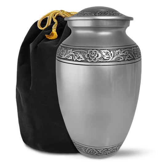 Pewter Classic Adult Cremation Urn for Human Ashes, Large w/ Velvet Bag